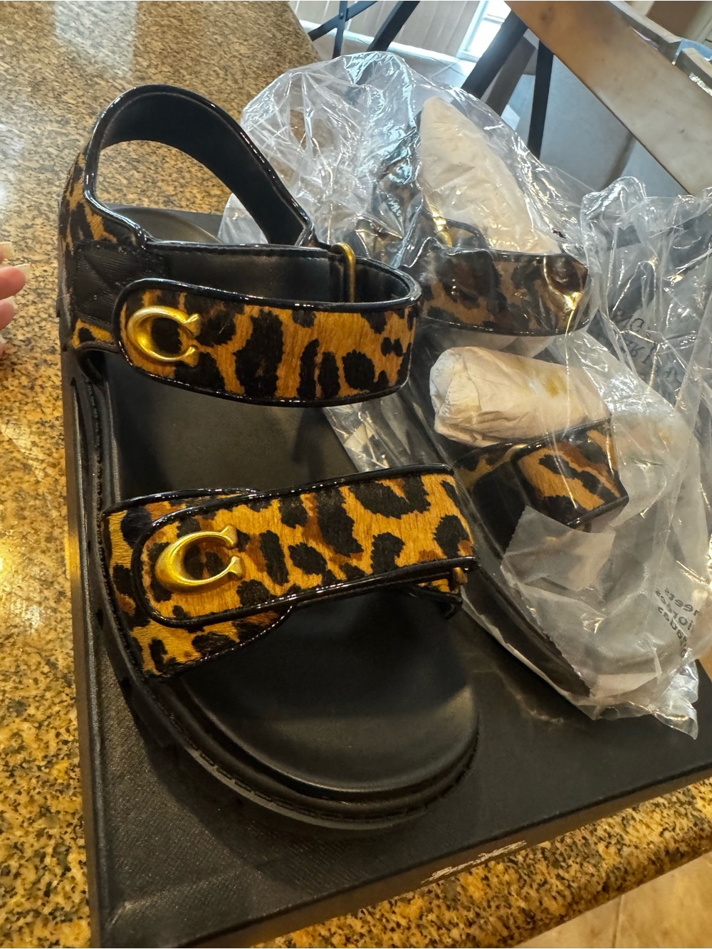 Coach Brynn Leopard Print Calf-Hair Sandals 7.5